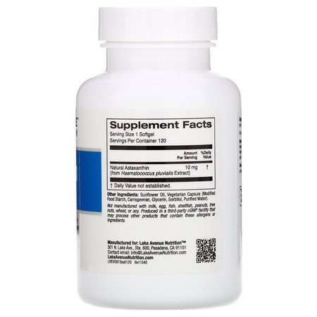 Astaxanthin, Antioxidants, Supplements: Lake Avenue Nutrition, Astaxanthin, 10 mg, 120 Veggie Softgels