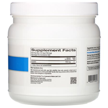 Inositol, Vitamin B, Vitaminer, Kosttillskott: Lake Avenue Nutrition, Inositol Powder, Unflavored, 16 oz (454 g)