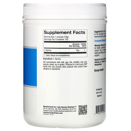 L-Serin, Aminosyror, Kosttillskott: Lake Avenue Nutrition, L-Serine, Unflavored Powder, 2.2 lb (1 kg)