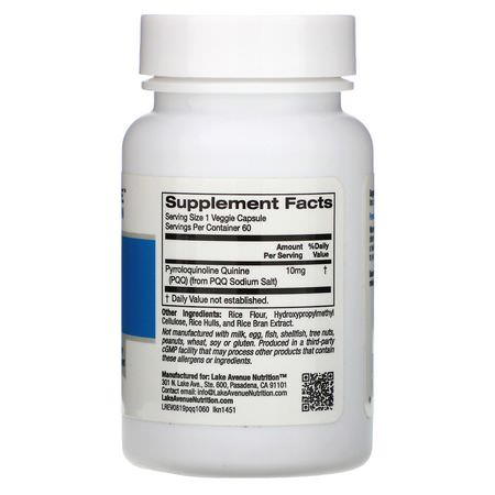 Pqq, Antioxidanter, Kosttillskott: Lake Avenue Nutrition, PQQ (Pyrroloquinoline Quinine), 10 mg, 60 Veggie Capsules