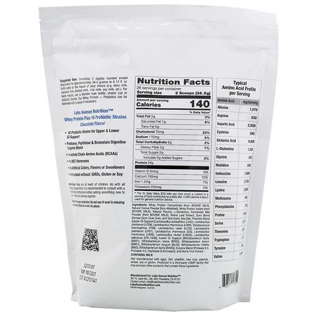 Vassleprotein, Idrottsnäring: Lake Avenue Nutrition, Whey Protein + Probiotic, Chocolate Flavor, 2 lb (907 g)