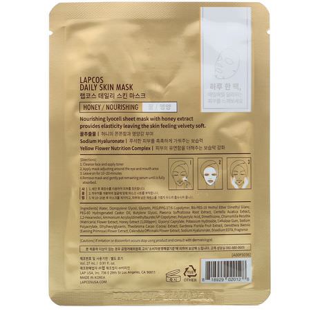 Bladmasker, Ansiktsmasker, Hudvård: Lapcos, Honey Sheet Mask, Nourishing, 1 Mask, 0.91 fl oz (27 ml)