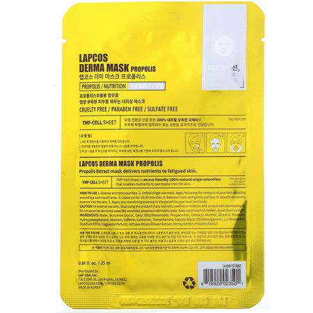 Bladmasker, Ansiktsmasker, Hudvård: Lapcos, Propolis Sheet Mask, Nutrition, 1 Mask, 0.84 fl oz (25 ml)
