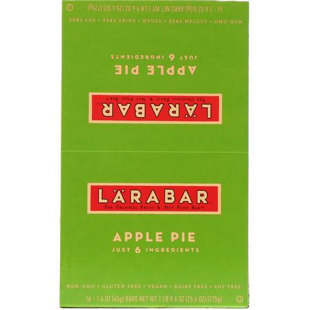 Energibarer, Sportbarer, Brownies, Kakor: Larabar, Apple Pie, 16 Bars, 1.6 oz (45 g) Each