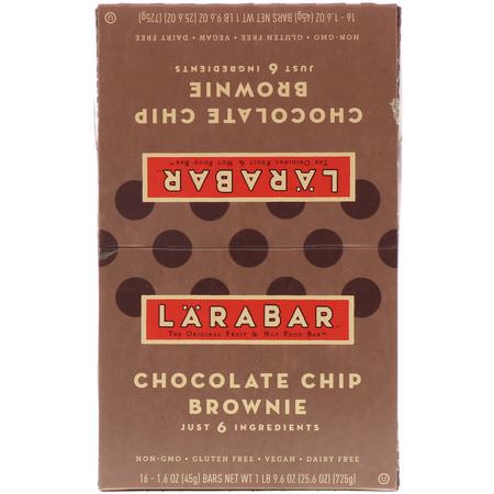 Energibarer, Sportbarer, Brownies, Kakor: Larabar, Chocolate Chip Brownie, 16 Bars, 1.6 oz (45 g) Each