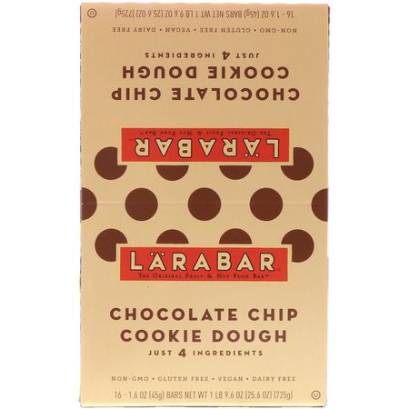Energibarer, Sportbarer, Brownies, Kakor: Larabar, Chocolate Chip Cookie Dough, 16 Bars, 1.6 oz (45 g) Each