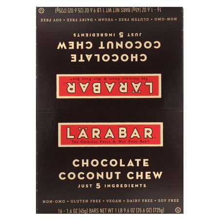 Energibarer, Sportbarer, Brownies, Kakor: Larabar, Chocolate Coconut Chew, 16 Bars, 1.6 oz (45 g) Each