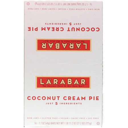 Energibarer, Sportbarer, Brownies, Kakor: Larabar, Coconut Cream Pie, 16 Bars, 1.7 oz (48 g) Each