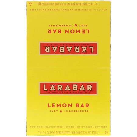 Energibarer, Sportbarer, Brownies, Kakor: Larabar, Lemon Bar, 16 Bars, 1.6 oz (45 g) Each