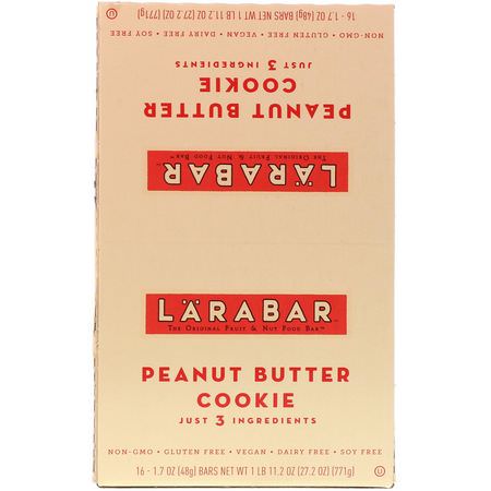 Energibarer, Sportbarer, Brownies, Kakor: Larabar, Peanut Butter Cookie, 16 Bars, 1.7 oz (48 g) Each