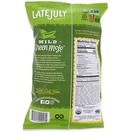 Chips, Mellanmål: Late July, Multigrain Tortilla Chips, Mild Green Mojo, 5.5 oz (156 g)