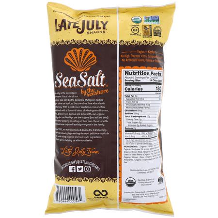 Chips, Mellanmål: Late July, Multigrain Tortilla Chips, Sea Salt by the Seashore, 6 oz (170 g)