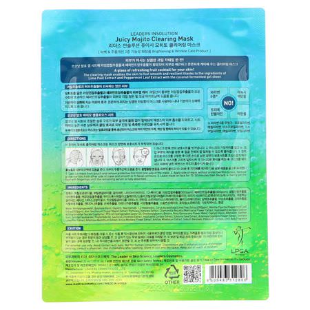 Treatment Masks, K-Beauty Face Masks, Peels, Face Masks: Leaders, Insolution, Juicy Mojito Clearing Mask, Lime & Peppermint, 1.01 fl oz (30 ml)