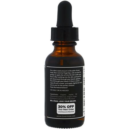 Skäggvård, Rakning, Herrskötsel, Bad: Leven Rose, 100% Pure Organic Beard Oil, Fragrance Free, 1 fl oz (30 ml)