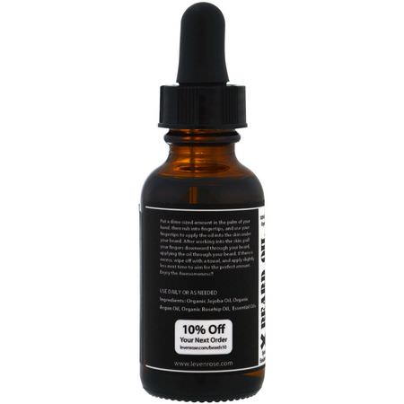 Skäggvård, Rakning, Herrskötsel, Bad: Leven Rose, 100% Pure Organic Beard Oil, Spiced Sandalwood, 1 fl oz (30 ml)