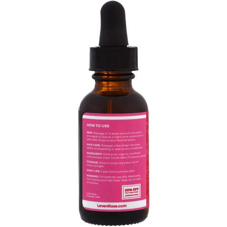 Hårbottenvård, Hårvård, Bad, Ansiktsoljor: Leven Rose, 100% Pure & Organic Carrot Seed Oil, 1 fl oz (30 ml)