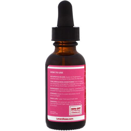 Hudbehandling, Ärr, Sträckmärken, Moderskap: Leven Rose, 100% Pure & Organic Pomegranate Seed Oil, 1 fl oz (30 ml)