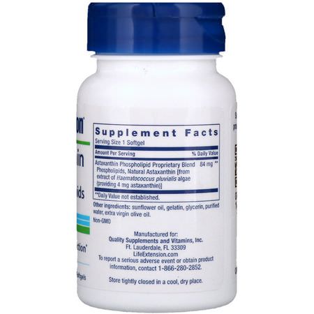 Astaxanthin, Antioxidants, Supplements: Life Extension, Astaxanthin with Phospholipids, 4 mg, 30 Softgels