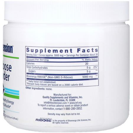 D-Ribos, Kosttillskott: Life Extension, D-Ribose Powder, 5.29 oz (150 g)