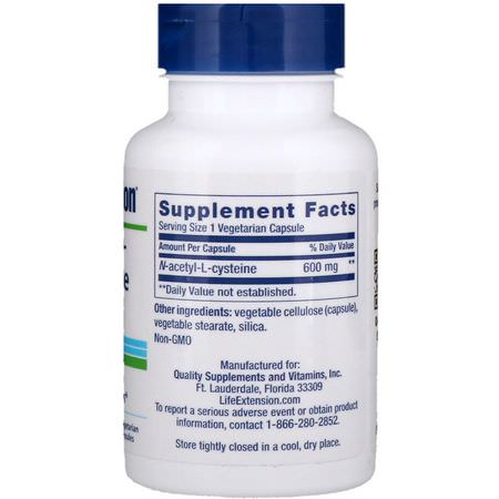 N-Acetyl Cystein Nac, Antioxidanter, Kosttillskott: Life Extension, N-Acetyl-L-Cysteine, 600 mg, 60 Vegetarian Capsules