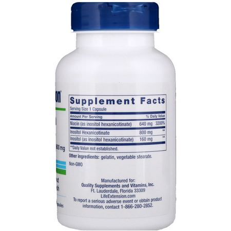 B3 Niacin, Vitamin B, Vitaminer, Kosttillskott: Life Extension, No Flush Niacin, 800 mg, 100 Capsules