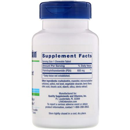 Palmitoylethanolamide Pea, Smärtlindring, Första Hjälpen, Medicinska Skåpet: Life Extension, PEA Discomfort Relief, 60 Chewable Tablets