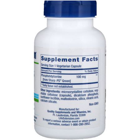 Fosfatidylserin, Fosfolipider, Kosttillskott: Life Extension, PS Caps, 100 mg, 100 Vegetarian Capsules