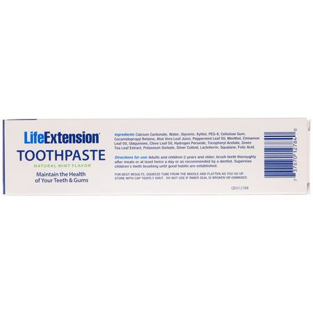 Tandkräm, Munvård, Bad: Life Extension, Toothpaste, Natural Mint Flavor, 4 oz (113.4 g)