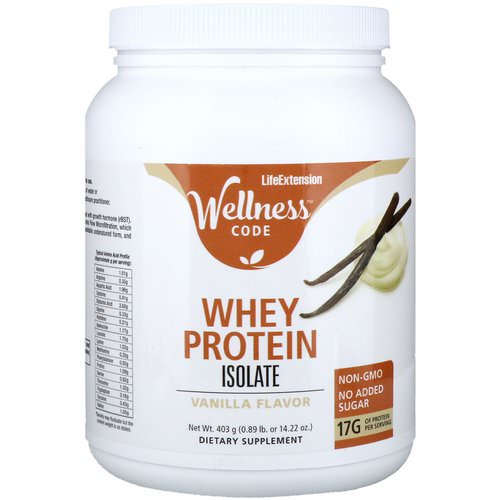 Life Extension, Wellness Code, Whey Protein Isolate, Vanilla Flavor, 0.89 lb (403 g) Review