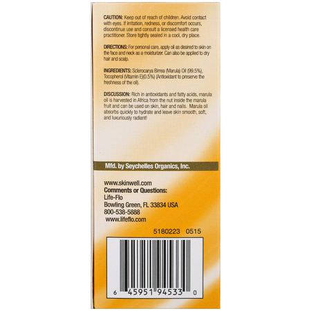 Hårbottenvård, Hårvård, Bad, Ansiktsoljor: Life-flo, Pure Marula Oil, 1 fl oz (30 ml)