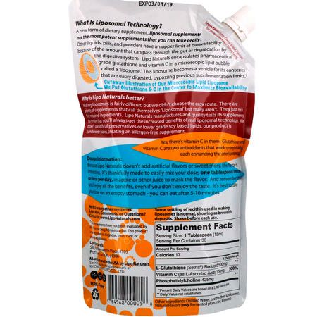 L-Glutathione, Antioxidants, Supplements: Lipo Naturals, Liposomal Glutathione Antioxidant Complex with Setria, 15 oz (443 ml)