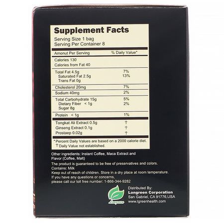 Alternativt Örtkaffe, Snabbkaffe: Longreen, Xpower Coffee for Men, 8 Bags, 6.9 oz (196 g)