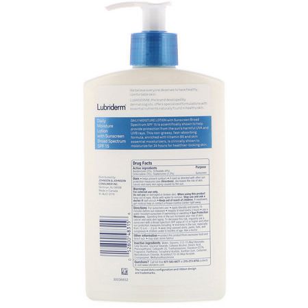 Lotion, Bad: Lubriderm, Daily Moisture Lotion with Sunscreen, SPF 15, 13.5 fl oz (400 ml)