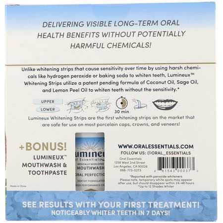 Oral Care, Whitening, Tandkräm, Bath: Lumineux Oral Essentials, Whitening Strips, 28 Strips + Bonus Mouthwash & Toothpaste, 28 Strips
