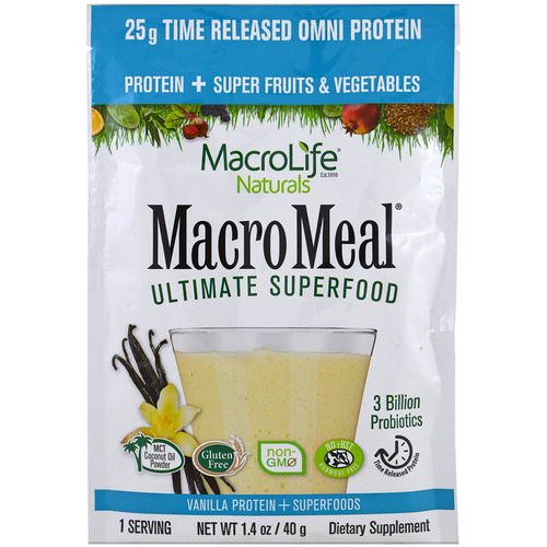 Macrolife Naturals, Macromeal Ultimate Superfood, Vanilla Protein + Superfoods, 1.4 oz (40 g) Review