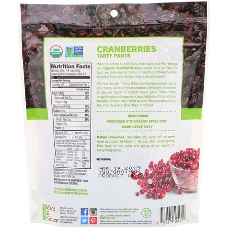 Vegetabiliska Mellanmål, Tranbär, Superfood: Made in Nature, Organic Dried Cranberries, Ripe & Ready Supersnacks, 5 oz (142 g)