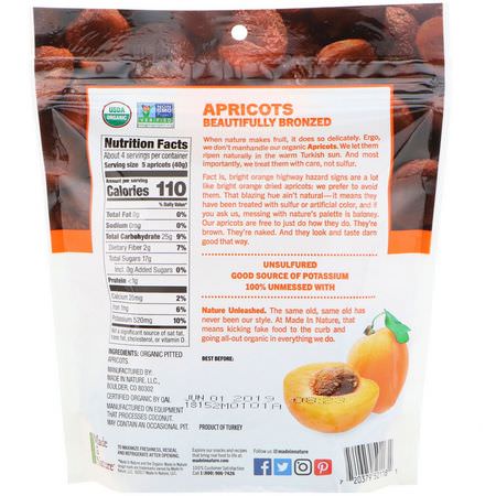 Grönsaksnacks, Torkade Aprikoser, Superfood: Made in Nature, Organic Dried Apricots, In The Buff Supersnacks, 6 oz (170 g)