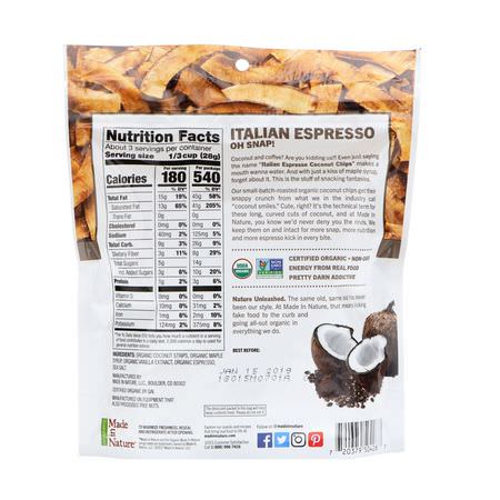 Chips, Mellanmål, Torkad Kokos, Superfood: Made in Nature, Organic Coconut Chips, Italian Espresso Supersnacks, 3.0 oz (85 g)