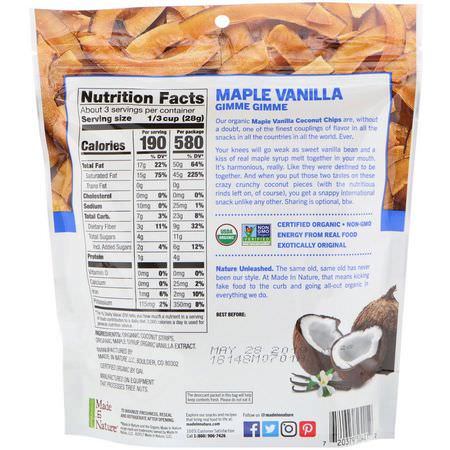 Chips, Mellanmål, Torkad Kokos, Superfood: Made in Nature, Organic Coconut Chips, Maple Vanilla Supersnacks, 3 oz (85 g)