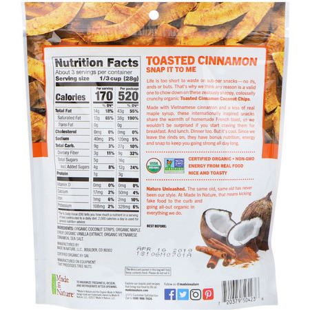 Chips, Mellanmål, Torkad Kokos, Superfood: Made in Nature, Organic Coconut Chips, Toasted Cinnamon Supersnacks, 3 oz (85 g)