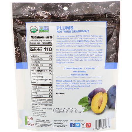 Vegetabiliska Mellanmål, Katrinplommon, Plommon, Supermat: Made in Nature, Organic Dried Plums, Well Pruned Supersnacks, 6 oz (170 g)