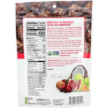 Fikon, Grönsaker, Grönsaksnacks, Frukt: Made in Nature, Organic Figgy Pops, Ch-Ch-Chery Supersnacks, 4.2 oz (119 g)