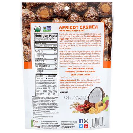 Vegetabiliska Mellanmål, Fikon, Superfood: Made in Nature, Organic Figgy Pops, Apricot Cashew Supersnacks, 3.8 oz (108 g)