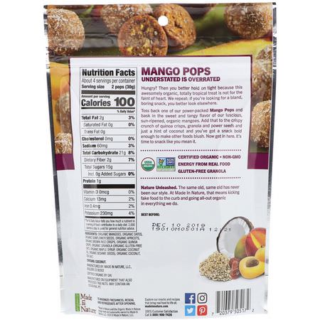 Mango, Grönsaker, Grönsaksnacks, Frukt: Made in Nature, Organic Mango Pops, Sweet & Tangy Supersnacks, 4.2 oz (119 g)