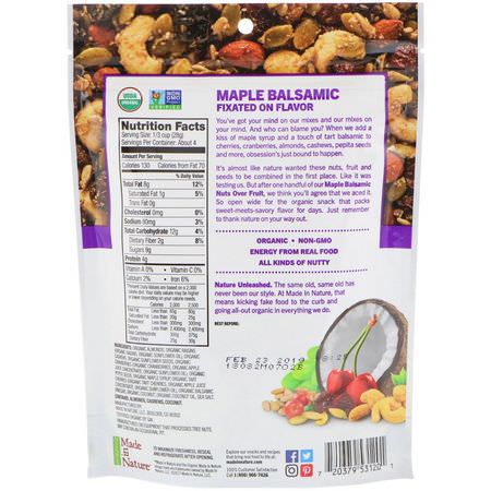 Mellanmål, Mellanmål, Trail Mix, Blandade Nötter: Made in Nature, Organic, Nuts Over Fruit Supersnacks, Maple Balsamic, 4 oz (113 g)