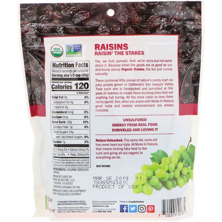 Vegetabiliska Mellanmål, Russin, Superfood: Made in Nature, Organic Dried Raisins, Plump & Rich Supersnacks, 9 oz (255 g)