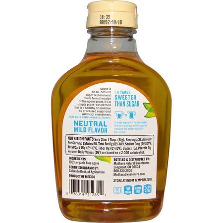 Agave Nectar, Sweeteners, Honey: Madhava Natural Sweeteners, Organic Golden Light Blue Agave, 23.5 oz (667 g)