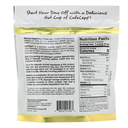 Svampimmune, Svamp, Kosttillskott, Ganodermakaffe: California Gold Nutrition, CafeCeps, Certified Organic Instant Coffee with Cordyceps and Reishi Mushroom Powder, 3.52 oz (100 g)
