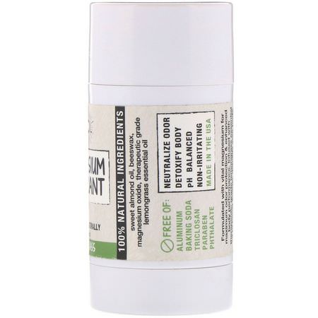 Deodorant, Bath: Magsol, Magnesium Deodorant, Lemongrass, 2.8 oz (80 g)