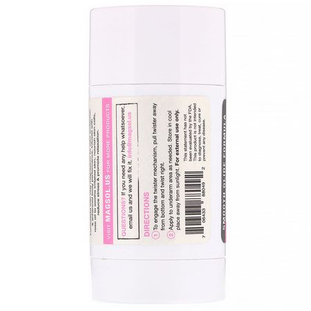 Deodorant, Bath: Magsol, Magnesium Deodorant, Rose, 2.8 oz (80 g)